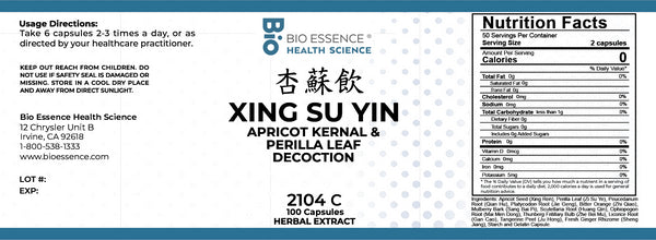 Bio Essence Health Science, Xing Su Yin, Apricot Kernal & Perilla Leaf Decoction, 100 Capsules