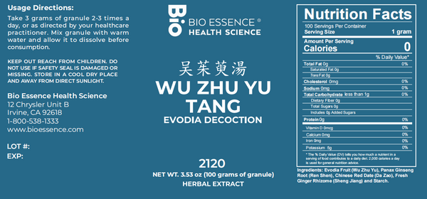 Bio Essence Health Science, Wu Zhu Yu Tang, Evodia Decoction, Granules, 100 grams