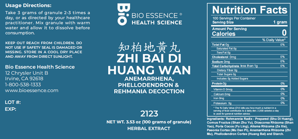 Bio Essence Health Science, Zhi Bai Di Huang Wan, Anemarrhena, Phellodendron & Rehmania Decoction, Granules, 100 grams