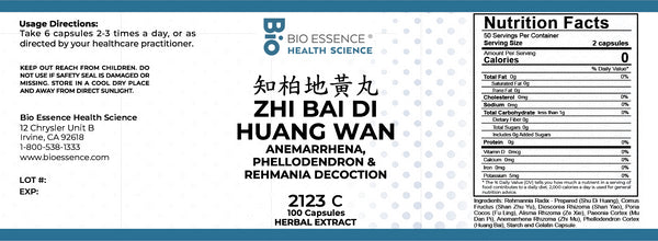 Bio Essence Health Science, Zhi Bai Di Huang Wan, Anemarrhena, Phellodendron & Rehmania Decoction, 100 Capsules