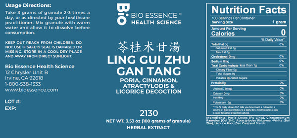 Bio Essence Health Science, Ling Gui Zhu Gan Tang, Poria, Cinnamon, Atractylodis & Licorice Decoction, Granules, 100 grams