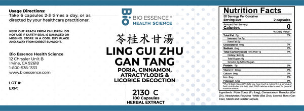Bio Essence Health Science, Ling Gui Zhu Gan Tang, Poria, Cinnamon, Atractylodis & Licorice Decoction, 100 Capsules