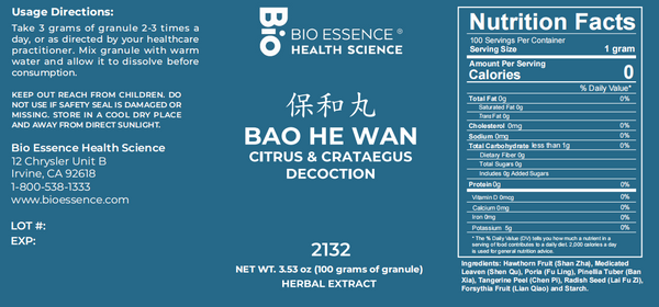 Bio Essence Health Science, Bao He Wan, Citrus & Crataegus Decoction, Granules, 100 grams