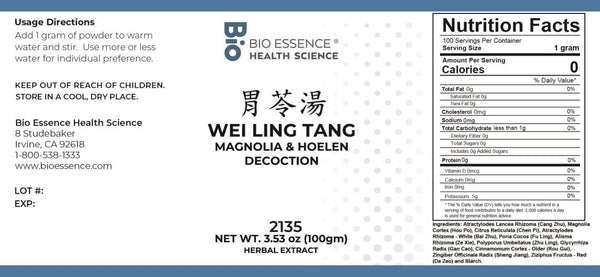Bio Essence Health Science, Wei Ling Tang, Magnolia & Hoelen Decoction, Granules, 100 grams
