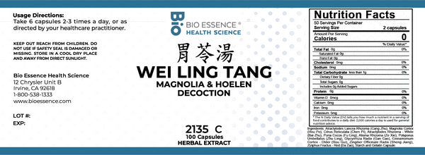 Bio Essence Health Science, Wei Ling Tang, Magnolia & Hoelen Decoction, 100 Capsules