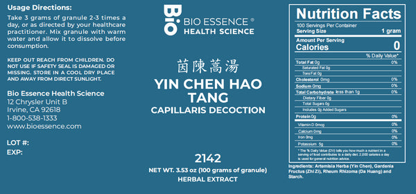 Bio Essence Health Science, Yin Chen Hao Tang, Capillaris Decoction, Granules, 100 grams