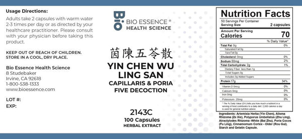 Bio Essence Health Science, Yin Chen Wu Ling San, Capillaris & Poria Five Deco, 100 Capsules