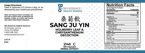 Bio Essence Health Science, Sang Ju Yin, Mulberry Leaf & Chrysanthemum Decoction, 100 Capsules