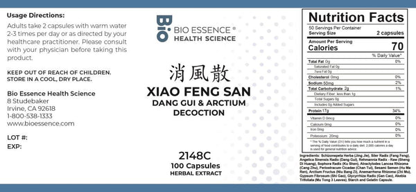Bio Essence Health Science, Xiao Feng San, Dang Gui & Arctium Decoction, 100 Capsules