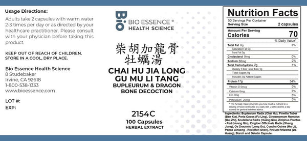 Bio Essence Health Science, Chai Hu Jia Long Gu Mu Li Tang, Bupleurum & Dragon Bone Decoction, 100 Capsules