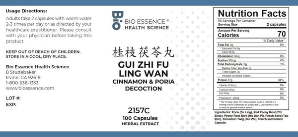 Bio Essence Health Science, Gui Zhi Fu Ling Wan, Cinnamon & Poria Decoction, 100 Capsules