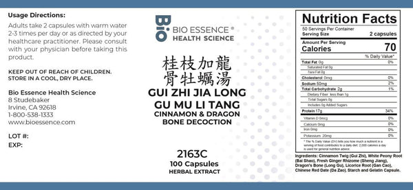 Bio Essence Health Science, Gui Zhi Jia Long Gu Mu Li Tang, Cinnamon & Dragon Bone Decoction, 100 Capsules