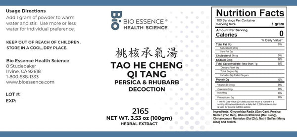 Bio Essence Health Science, Tao He Cheng Qi Tang, Persica & Rhubarb Decoction, Granules, 100 grams