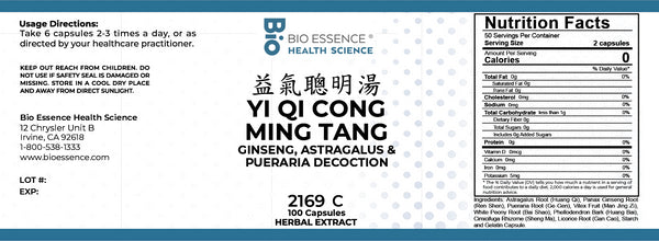 Bio Essence Health Science, Yi Qi Cong Ming Tang, Ginseng, Astragulus & Pueraria Decoction, 100 Capsules