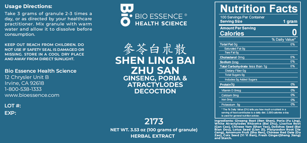 Bio Essence Health Science, Shen Ling Bai Zhu San, Ginseng, Poria & Atractylodes Decoction, Granules, 100 grams