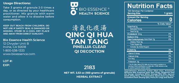 Bio Essence Health Science, Qing Qi Hua Tan Tang, Pinellia Clear Qi Decoction, Granules, 100 grams