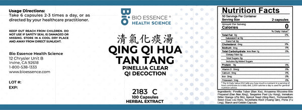 Bio Essence Health Science, Qing Qi Hua Tan Tang, Pinellia Clear Qi Decoction, 100 Capsules