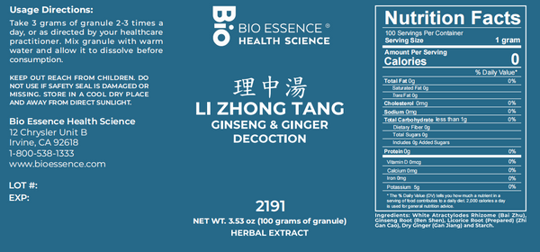 Bio Essence Health Science, Li Zhong Tang, Ginseng & Ginger Decoction, Granules, 100 grams