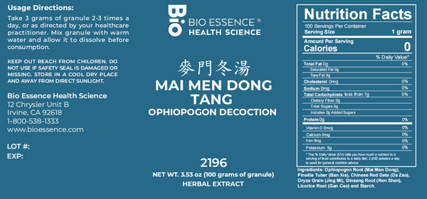 Bio Essence Health Science, Mai Men Dong Tang, Ophiopogonis Decoction, Granules, 100 grams