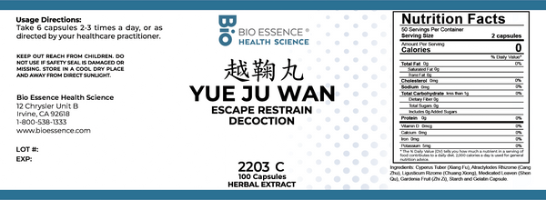 Bio Essence Health Science, Yue Ju Wan, Escape Restrain Decoction, 100 Capsules