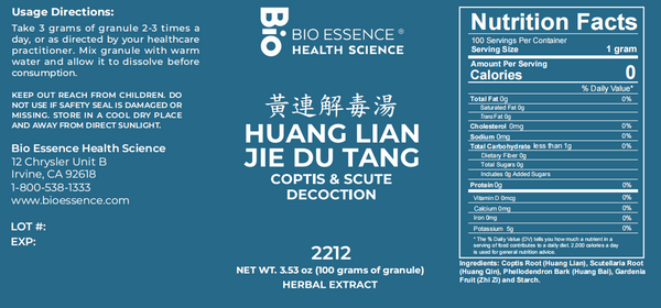 Bio Essence Health Science, Huang Lian Jie Du Tang, Coptis & Scute Decoction, Granules, 100 grams