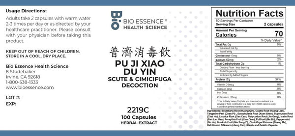 Bio Essence Health Science, Pu Ji Xiao Du Yin, Scute & Cimicifuga Decoction, 100 Capsules