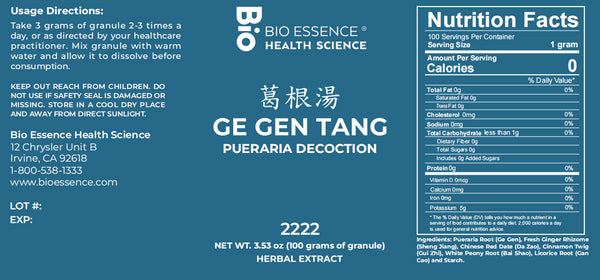 Bio Essence Health Science, Ge Gen Tang, Kudzu Decoction, Granules, 100 grams