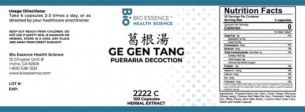 Bio Essence Health Science, Ge Gen Tang, Kudzu Decoction, 100 Capsules