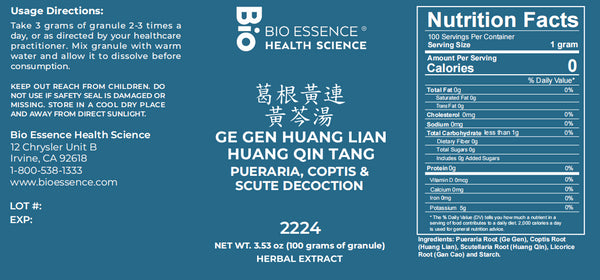 Bio Essence Health Science, Ge Gen Huang Lian Huang Qin Tang, Kudzu, Coptis & Scute Decoction, Granules, 100 grams