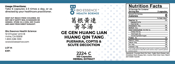 Bio Essence Health Science, Ge Gen Huang Lian Huang Qin Tang, Kudzu, Coptis & Scute Decoction, 100 Capsules