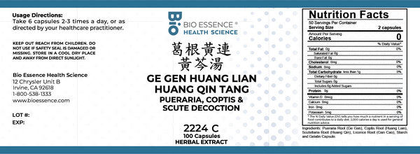 Bio Essence Health Science, Ge Gen Huang Lian Huang Qin Tang, Kudzu, Coptis & Scute Decoction, 100 Capsules