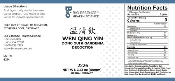 Bio Essence Health Science, Wen Qing Yin, Dang Gui & Gardenia Decoction, Granules, 100 grams