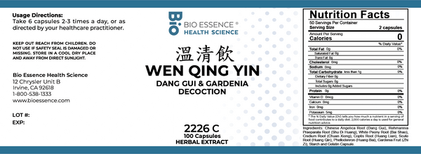 Bio Essence Health Science, Wen Qing Yin, Dang Gui & Gardenia Decoction, 100 Capsules