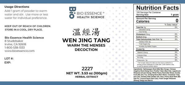 Bio Essence Health Science, Wen Jing Tang, Warm The Menses Decoction, Granules, 100 grams
