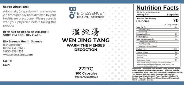 Bio Essence Health Science, Wen Jing Tang, Warm The Menses Decoction, 100 Capsules