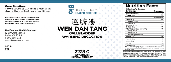 Bio Essence Health Science, Wen Dan Tang, Warm The Gallbladder Decoction, 100 Capsules