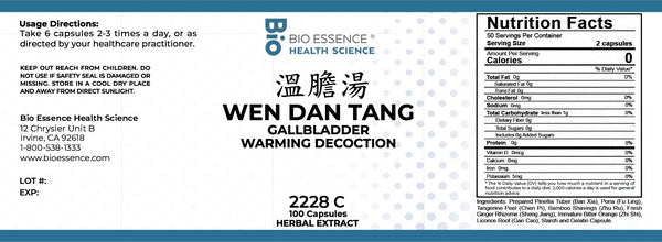 Bio Essence Health Science, Wen Dan Tang, Warm The Gallbladder Decoction, 100 Capsules