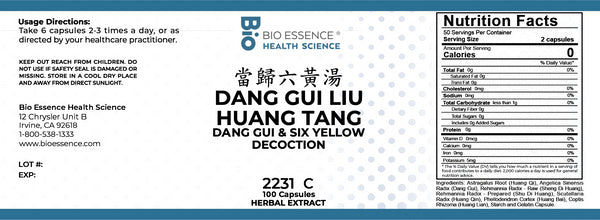 Bio Essence Health Science, Dang Gui Liu Huang Tang, Dang Gui & Six Yellow Decoction, 100 Capsules