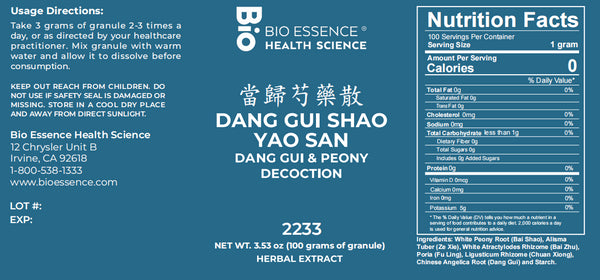 Bio Essence Health Science, Dang Gui Shao Yao San, Dang Gui & Peony Decoction, Granules, 100 grams