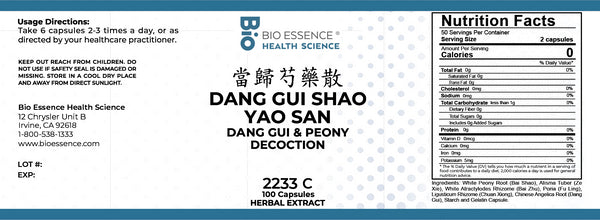 Bio Essence Health Science, Dang Gui Shao Yao San, Dang Gui & Peony Decoction, 100 Capsules