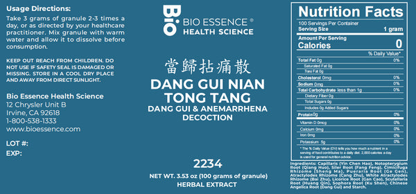 Bio Essence Health Science, Dang Gui Nian Tong Tang, Dang Gui & Anemarrhena Decoction, Granules, 100 grams