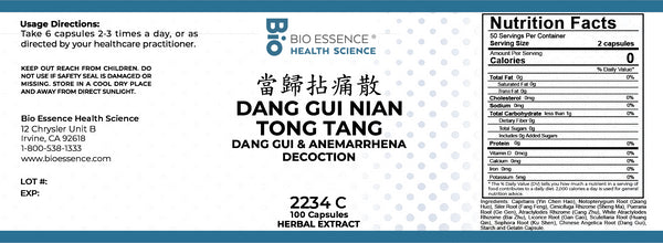 Bio Essence Health Science, Dang Gui Nian Tong Tang, Dang Gui & Anemarrhena Decoction, 100 Capsules