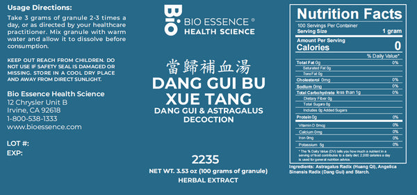 Bio Essence Health Science, Dang Gui Bu Xue Tang, Dang Gui & Astragalus Decoction, Granules, 100 grams