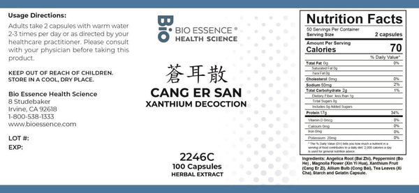 Bio Essence Health Science, Cang Er San, Xanthium Decoction, 100 Capsules