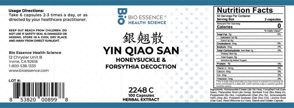 Bio Essence Health Science, Yin Qiao San, Honeysuckle & Forsythia Decoction, 100 Capsules