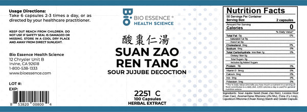 Bio Essence Health Science, Suan Zao Ren Tang, Zizyphus Decoction, 100 Capsules