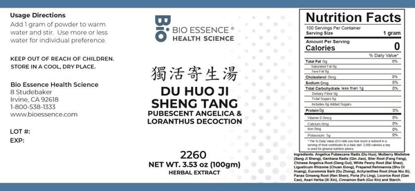Bio Essence Health Science, Du Huo Ji Sheng Tang, Pubescent Angelica & Loranthus Decoction, Granules, 100 grams