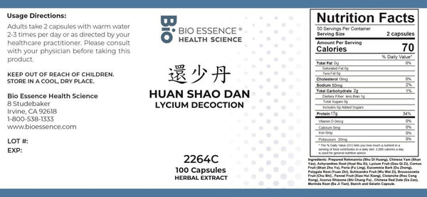 Bio Essence Health Science, Huan Shao Dan, Lycium Decoction, 100 Capsules