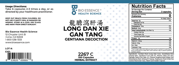 Bio Essence Health Science, Long Dan Xie Gan Tang, Gentian Decoction, 100 Capsules
