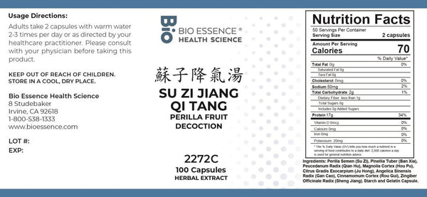 Bio Essence Health Science, Su Zi Jiang Qi Tang, Perilla Fruit Decoction, 100 Capsules
